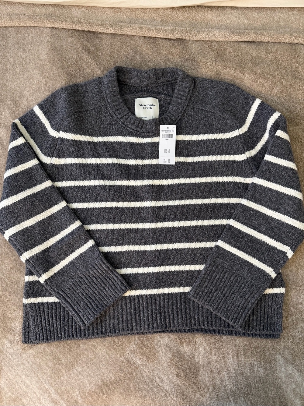 Abercrombie & Fitch Charcoal Gray and White Striped Crewneck Sweater
